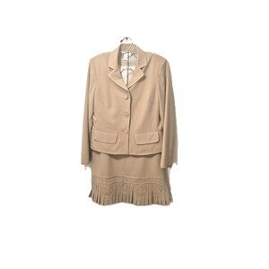 VTG Y2K Polka Dot Details Skirt Suit Set Petite Beige Tailored Blazer&Skirt Prep